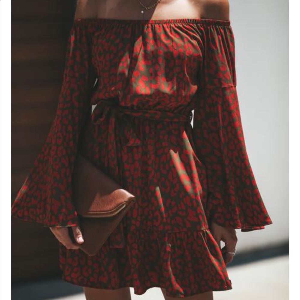 Off Shoulder Jaguar Print Dress